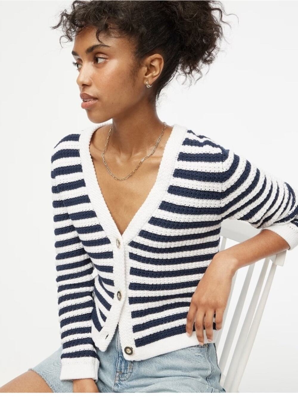 J Crew Striped Knit Vneck Sweater NWOT